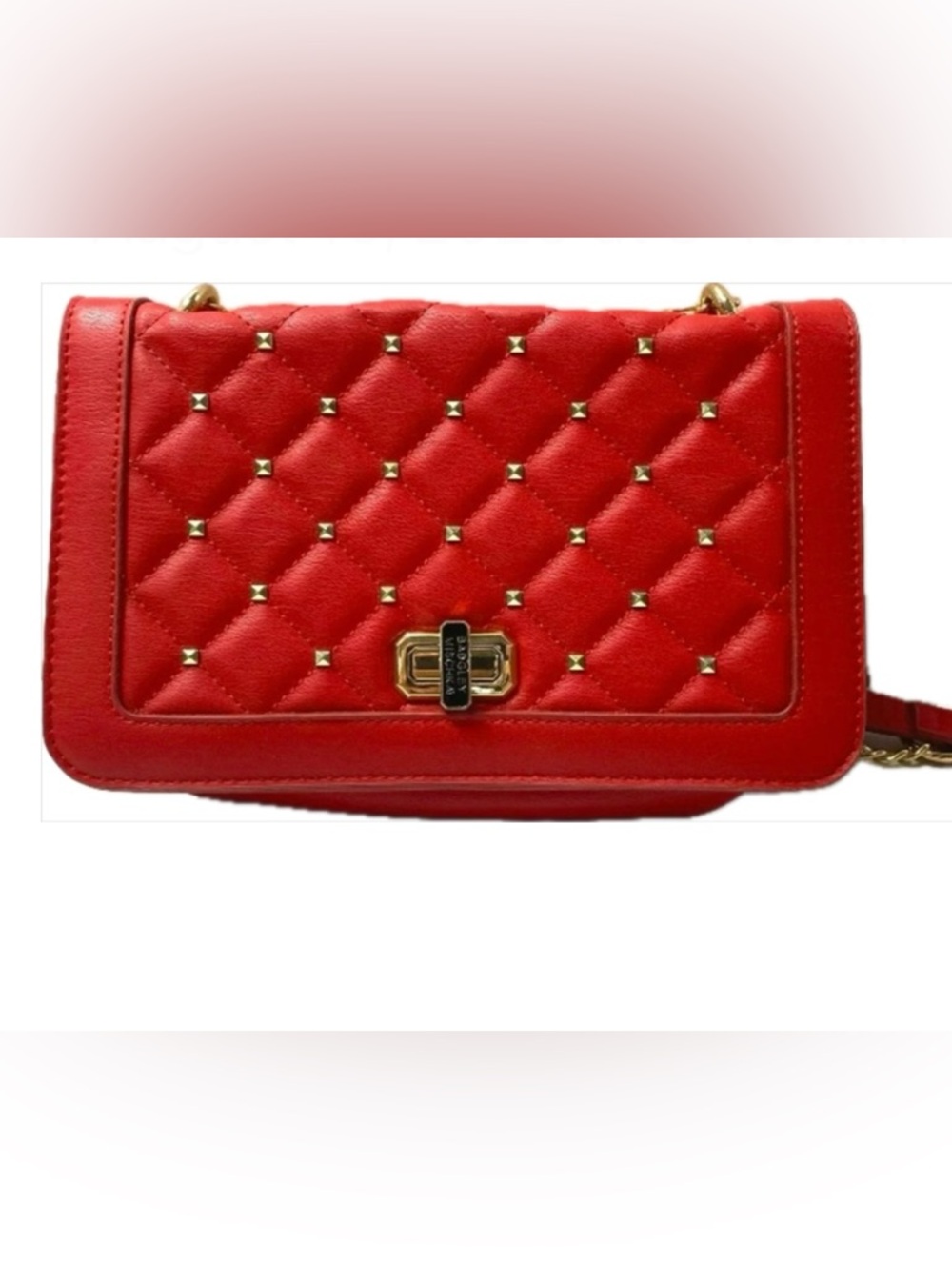 Badgley Mischka Studded Red Quilted Crossbody handbag NWT
